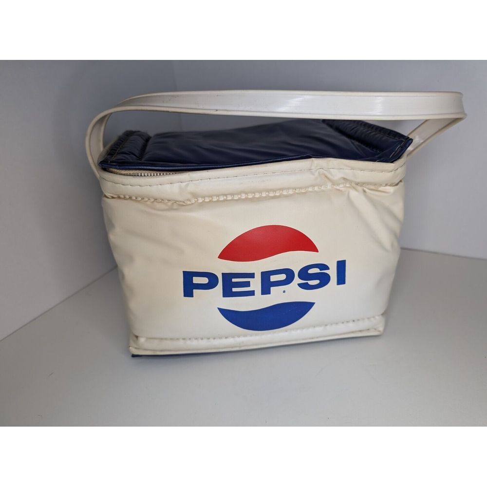 Vintage Pepsi Lunch Box Cooler Zipper Bag W/‎ Plastic Handle Gold 9"x6"x6.5"